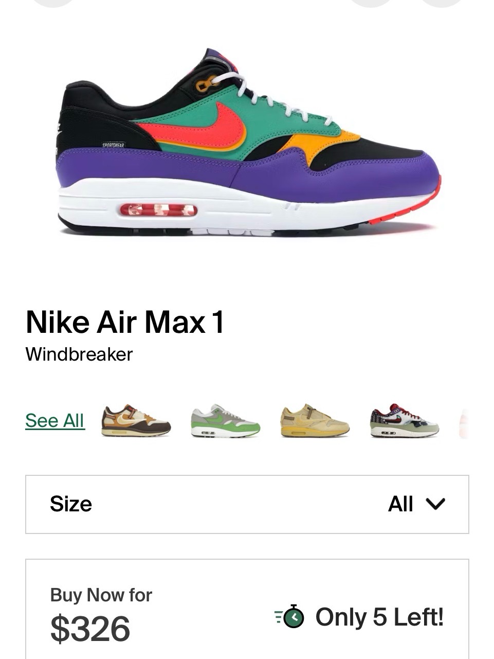 Nike Men’s Air Max 1 Windbreaker Black, Purple, Green, Pink, Yellow